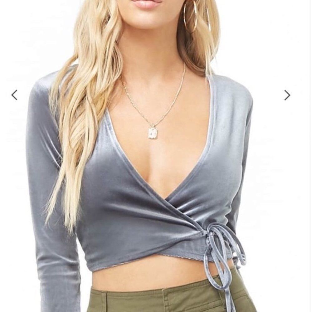 ZARA GREY VELVET WRAP TOP BLOUSE